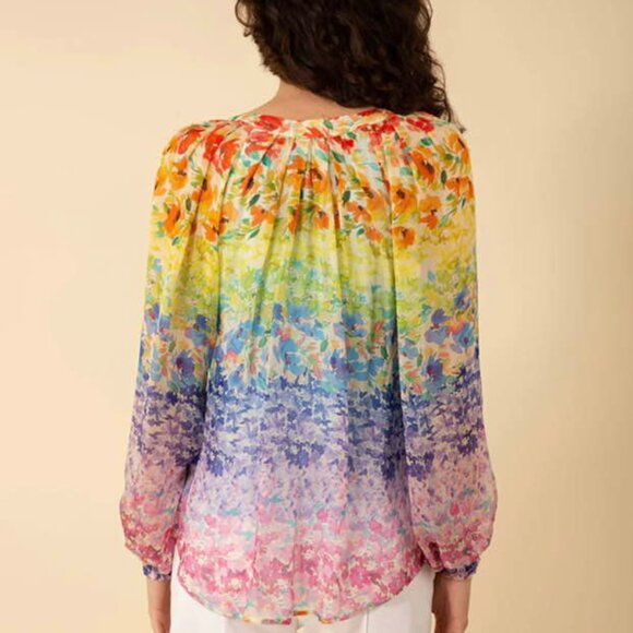 New* HALE BOB Octavia Chiffon Top Blue Multi-Color Size XL $80.00 - Picture 5 of 11